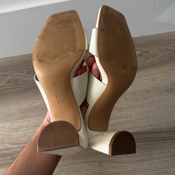 Zara Block Heel Cream/White Leather Twist Sandals - Picture 7 of 7